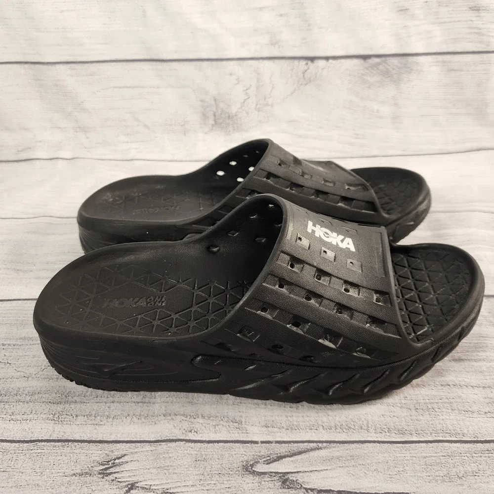 Hoka One One Ora Recovery Slide Mens 12 Black Comfort Sandals Slip On 1099673